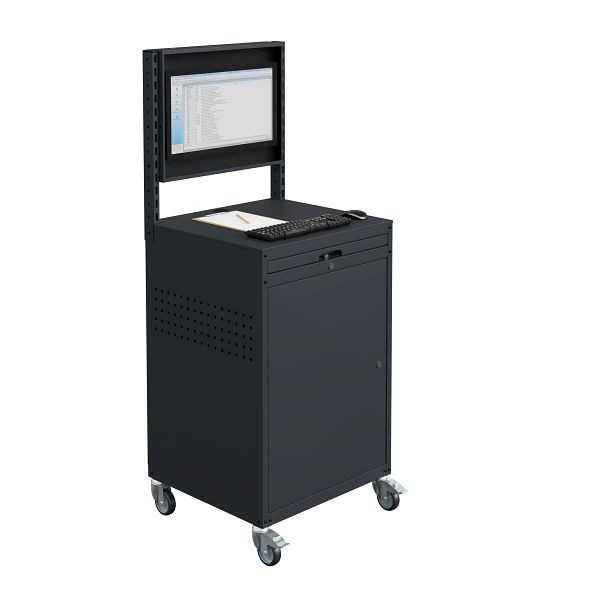 SOFAME computerkast MODULINFO B695 x D 660 x H 1005 met kantelbare monitorbehuizing op wielen, antracietgrijs RAL 7016, W040010028GAGC