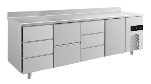 A&S Polarny koeltafel -2 tot +8°C met deur rechts, twee laden links midden en 2x drie laden, 2330 x 700 x 850 mm, met opstand, KT4DZDTA