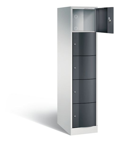 C+P XL lockerkast Resisto, H1950xB396xD640mm, kleur: lichtgrijs / zwartgrijs, 8570-173 S10056