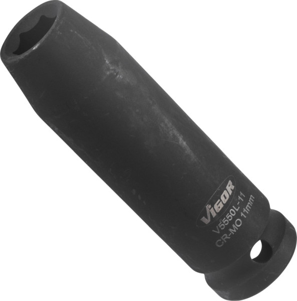 VIGOR slagmoersleuteldop, lang, hol vierkant 12,5 mm (1/2 inch), buitenzeskantprofiel, 11 mm, V5550L-11
