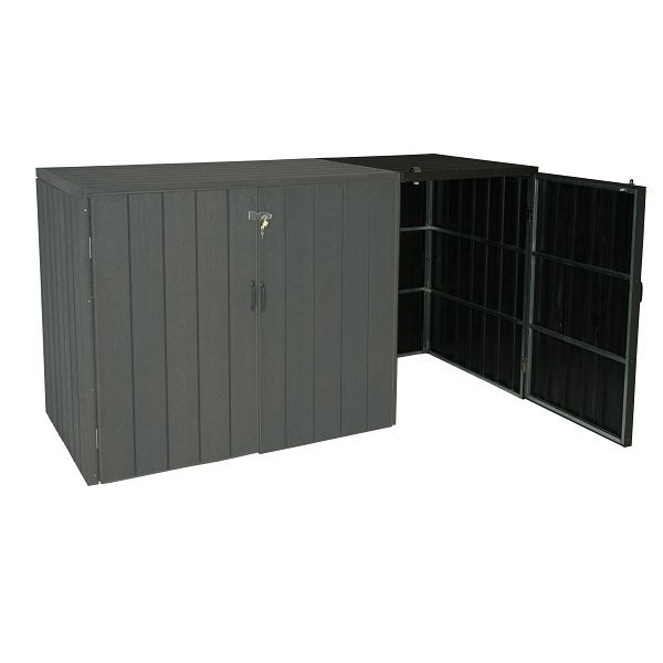 Mendler 1er WPC vuilnisbakbekleding uitbreiding HWC-J28, premium vuilnisbakbox, metaal houtlook, antraciet, 76022 + 76023