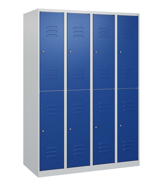 C+P Doppelstöckiger Spind Classic PLUS, 4 Abteile, 1700x1200x500mm, 7035/5010, Zylinderschlösser, 0803007-40 S10016