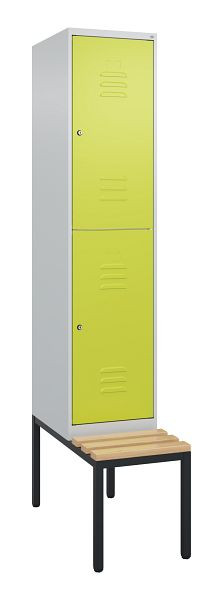 C+P dubbeldekkerkast Classic PLUS, 2120x400x815mm, 7035/0024, cilindersloten, zitlat van beukenhout, met zitbank eronder, 0803507-12 S10100
