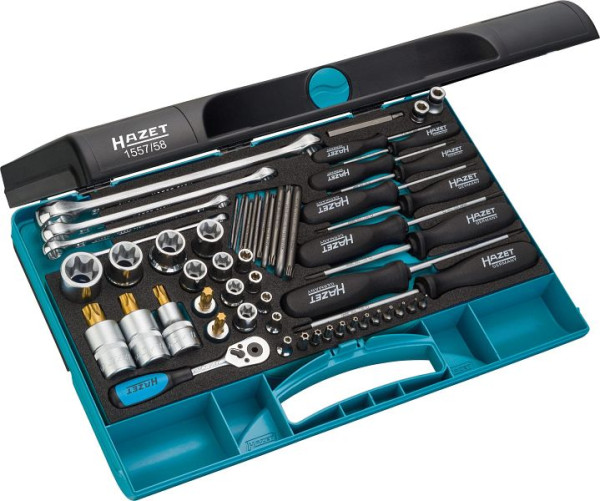 Hazet gereedschapsset TORX®, hol vierkant 6,3 mm, hol vierkant 10 mm, hol vierkant 12,5 mm, volle zeskant 6,3, aantal gereedschappen: 58, 1557/58