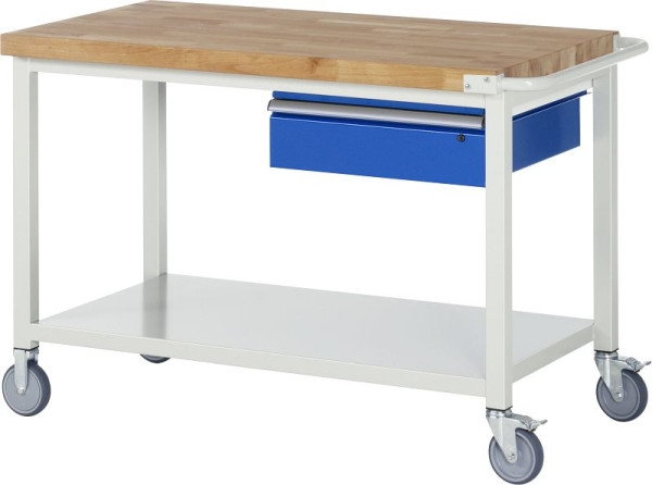 RAU verrijdbare werkbank serie 8000, 1 x lade, plaatstalen legbord, 1250x880x700 mm, 05-8001A6-127B4S.11