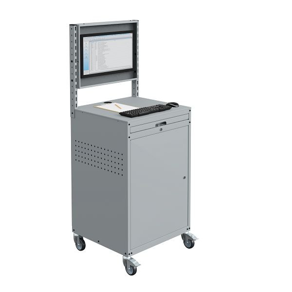 SOFAME computerkast MODULINFO B695 x D 660 x H 1005 met kantelbare monitorbehuizing op wielen, lichtgrijs RAL 7035, W040010028GCGC