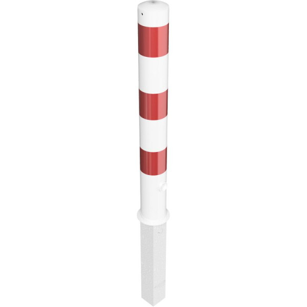 Stone HGS afzetpaal -Bollard-, met driehoekslot, bodemsluiting, wit gecoat met 3 roodlichtstrips, zonder oogjes, ronde buis Ø 108 mm, 493fb