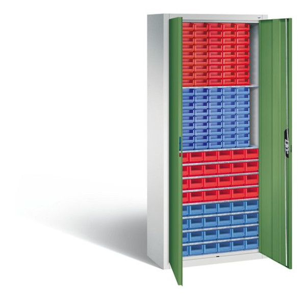 C+P tijdschriftenkast serie 13, H1690xB700xD300mm, kleur: lichtgrijs / reseda groen, verzonken handgreep, 133413-24 S10019