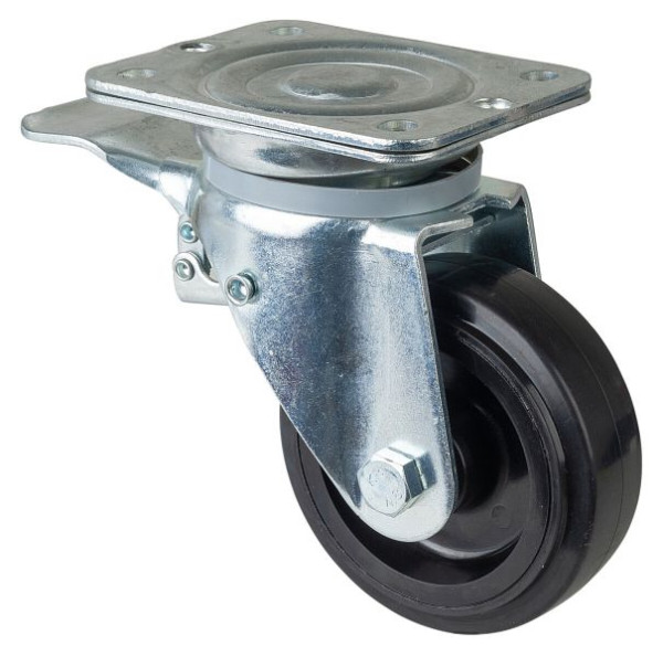 BS Rolls Zwaarlastwiel met rem, breedte 45 mm, Ø125 mm, tot 140 kg, zwarte elastische banden, kunststof wiellichaam, rollager, N120.B60.125