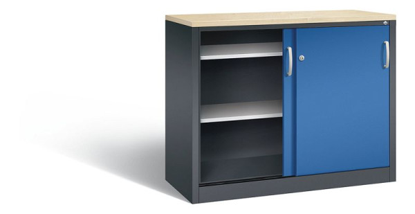 C+P dressoir met schuifdeuren Acurado, H1000xB1200xD500mm, kleur: zwartgrijs / gentiaanblauw, beugelgreep, 2056-00 S10132