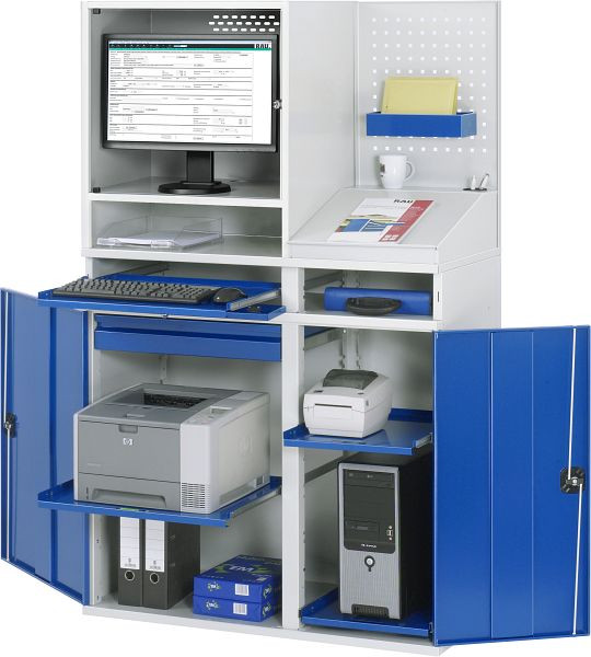 RAU computerkast - model 68, B1100xD520xH1770mm, monitorbehuizing B650 x D520 x H710mm, middensteun voor het verdelen van de inbouwbreedte, 07-1100T-M68-MG5.11