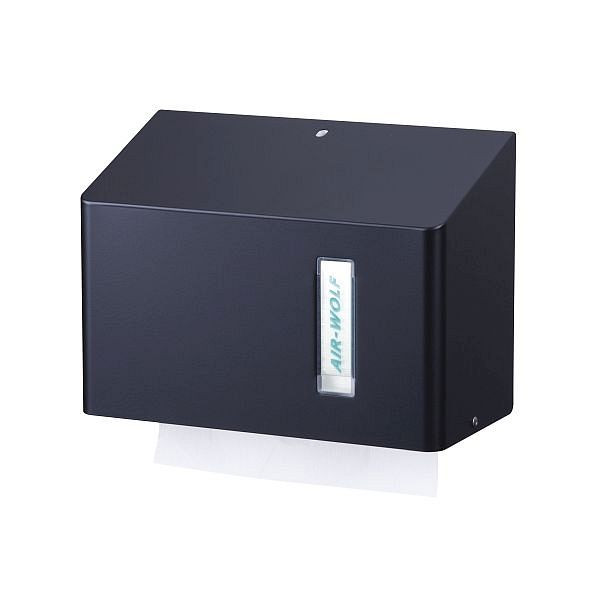 Air Wolf papieren handdoekdispenser voor ca. 300 papieren handdoeken, Omega-serie, H x B x D: 200 x 278 x 133 mm, mat zwart gecoat roestvrij staal, 29-520