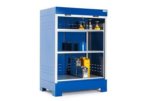 DENIOS SteelSafe depot gevaarlijke stoffen D2, met rolluik en stalen plank voor kleine containers, 291044