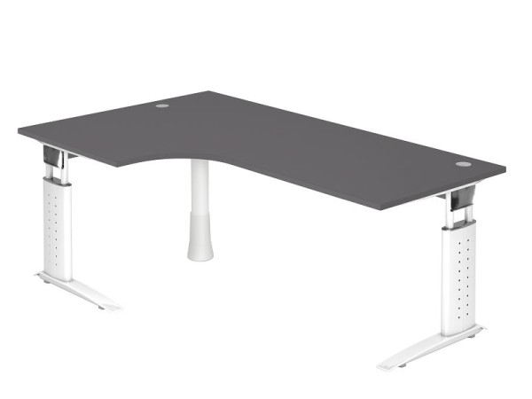Hammerbacher hoektafel C-poot 200x120cm 90° grafiet/wit, links of rechts monteerbaar, werkhoogte 68-86 cm, VUS82/G/W