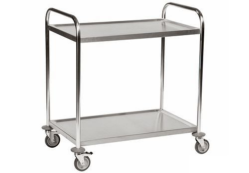 Kongamek roestvrijstalen plankenwagen KM, 2 planken, 100 kg, 910x590 mm, 4 PU-zwenkwielen, rem, 255346