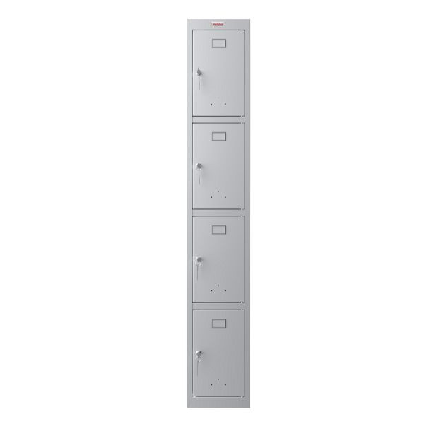 Phoenix PL-serie 1 kolom 4 deuren 300 mm diep persoonlijk kluisje in grijs met sleutelslot, PL1433GGK