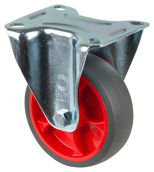 BS rollen transportrol vaste rol, thermoplastisch rubber wiel, grijze band, rollager, plaat, diameter: 100 mm, VE 4 stuks, L410.B44.101.03