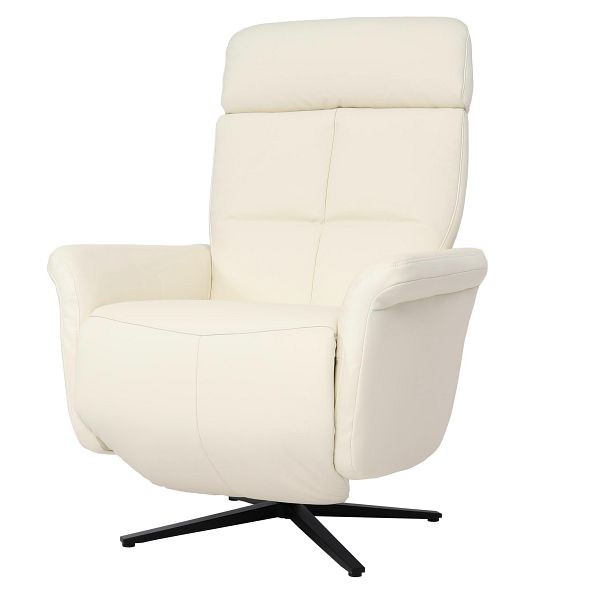 Mendler relaxstoel HWC-L10, design tv-stoel, tv-stoel, ligstoel, ligfunctie, volledig leer, crèmewit, 98379