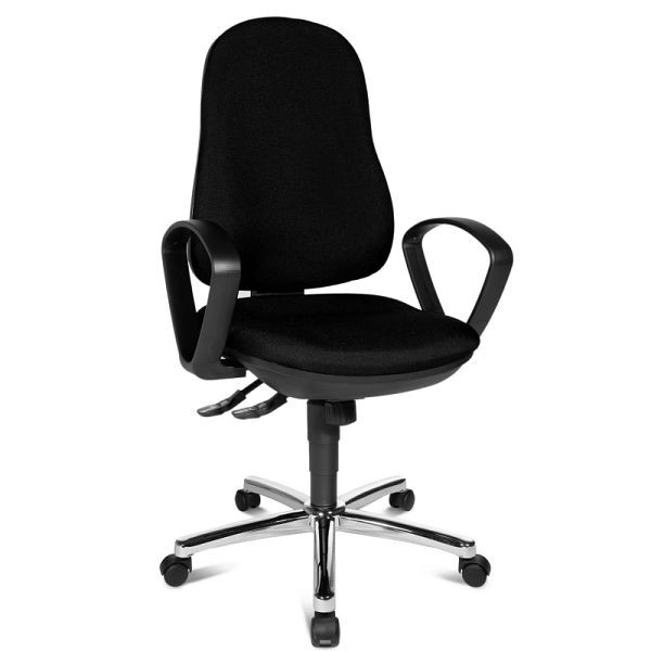 Lüllmann bureaudraaistoel met armleuningen, gestoffeerd, onderstel chroom, zwart, 210160