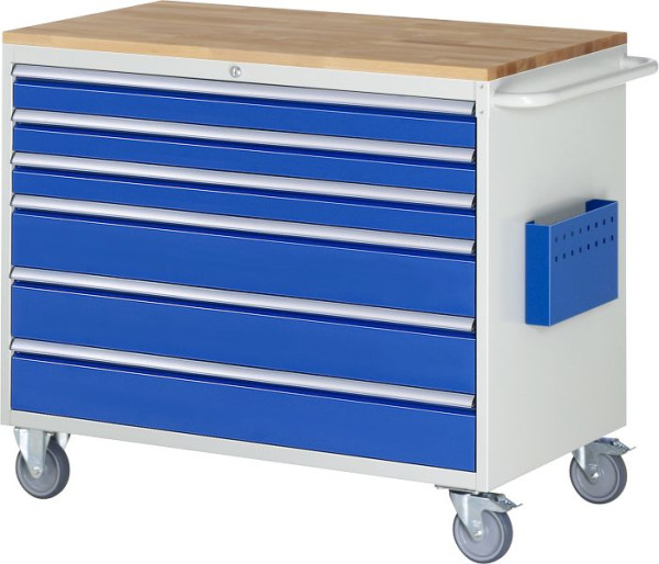 RAU montagewagen serie 7000, massief beukenhouten blad, 6 x lade maat XXL, 1145x975x650 mm, 05-XXL5.9A-B.11