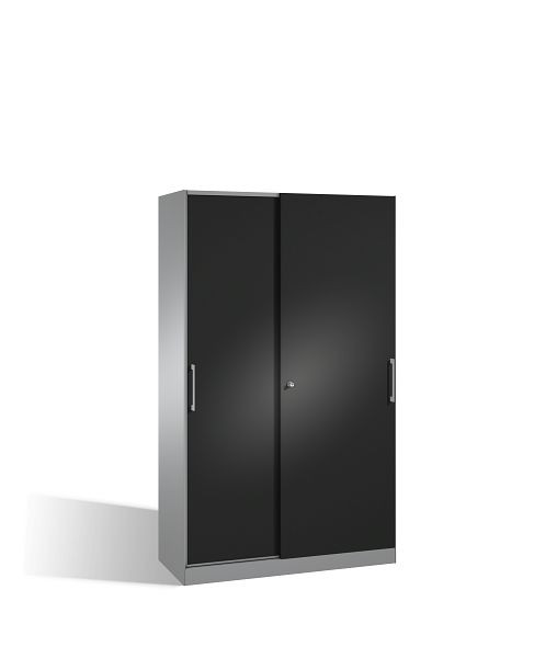 C+P schuifdeurkast Asisto, H1980xB1200xD435mm, kleur: wit aluminium / zwartgrijs, beugelgreep, 5 niveaus, 142001-000 S10096