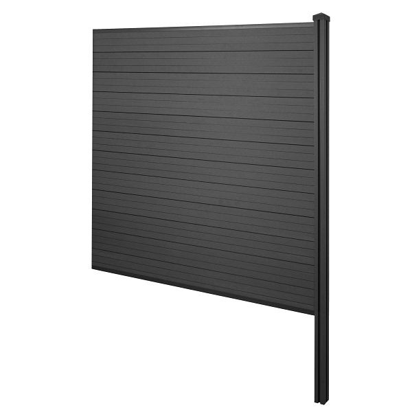 Mendler WPC inkijkscherm Sarthe, windscherm, WPC paal voor inbetonneren, aanbouwelement, 188cm antraciet, 76248+3x76233+76236+76257