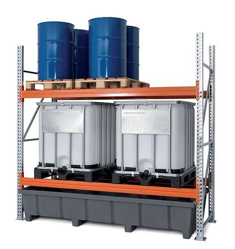 DENIOS palletstelling PRP 27.27 voor 6 Euro of 4 chemicaliënpallets of 4 IBC, met 2 opslagniveaus, Grundfeld, 201-633
