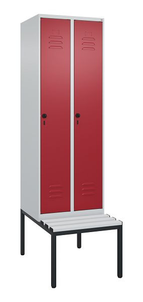 C+P luierkastje Classic PLUS, met bank eronder, 2 vakken, 2120x600x815mm, 7035/3003, draaibare sluiting, 0800507-20 S10031