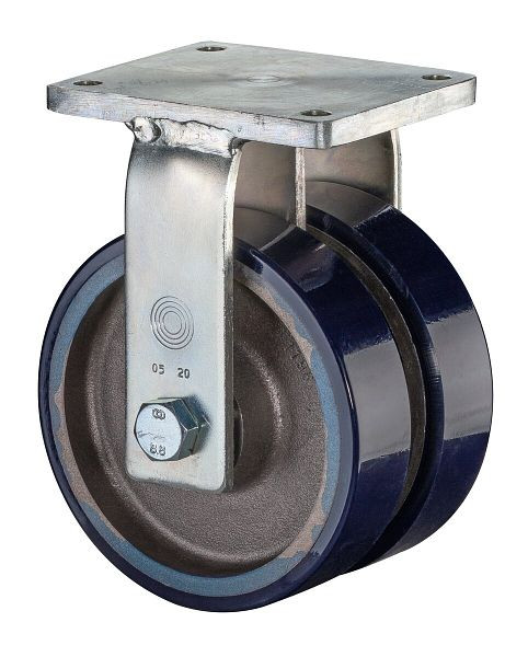 BS Rollen zwaarlast dubbel zwenkwiel, bokwiel, breedte 2x40 mm, Ø100 mm, tot 580 kg, polyurethaan gegoten 78 Shore A, gegoten wiellichaam, kogellager, S110.C11.100