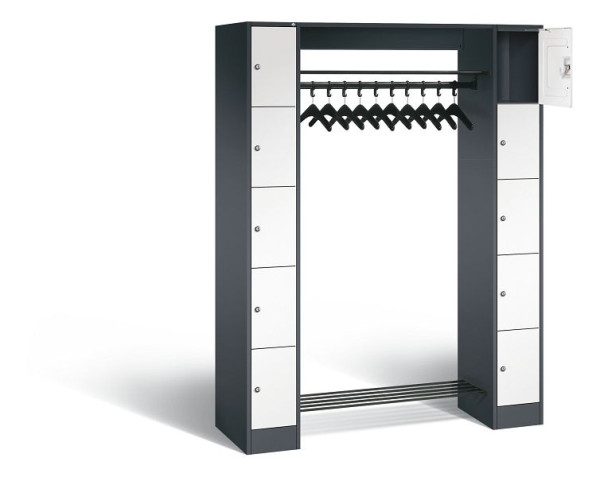 C+P open garderobe serie 8070, H1950xB1430xD480mm, kleur: zwartgrijs / verkeerswit, 80710-00 S10378