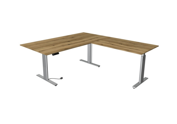 Kerkmann Move 3 buis zit-statafel, B 2000 x D 1000 mm, aanbouwelement 1200 x 800 mm, elektrisch in hoogte verstelbaar 720-1200 mm, eiken, 10235555