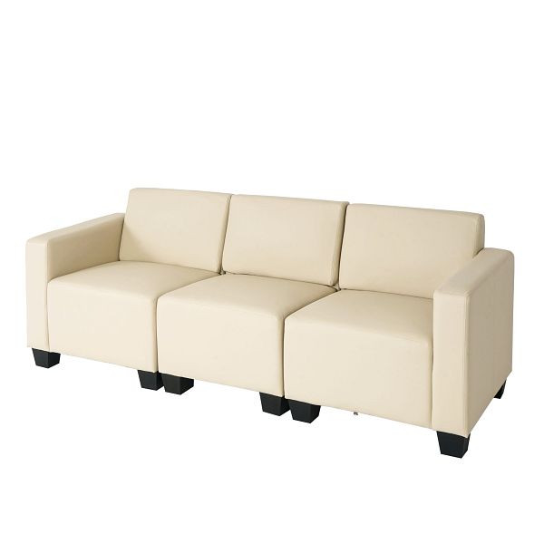 Mendler Modular 3-zitsbank Couch Lyon, kunstleer, creme, 21690+21694+21697