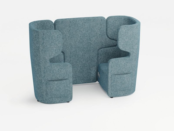 Bisley set van 2, tegenoverliggende fauteuil met hoge rugleuning, kleur: lichtblauw, stopcontact + 2xUSB + 2 zijvakken, VIVH2SETPS2WM0133