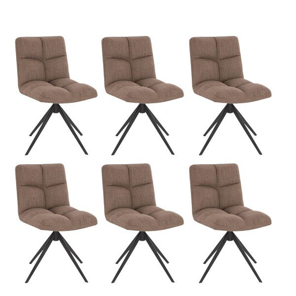 HOME DELUXE Draaibare eetkamerstoel set van 6 NODA – Geweven stof grijs/bruin, 50875