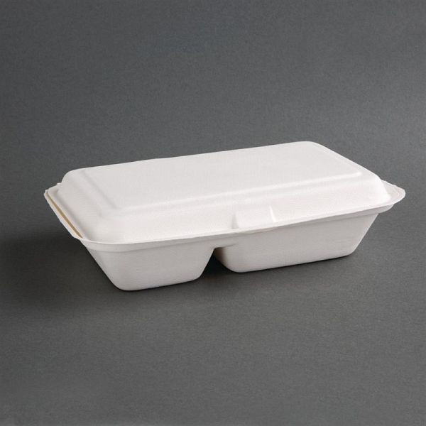 Fiesta Composteerbare composteerbare bagasse menuboxen met klapdeksel wit 2-delig (200 stuks), FC524