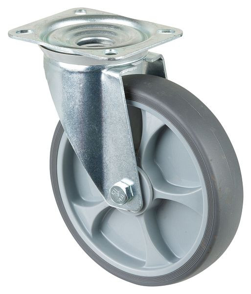 BS rollen transportrol, breedte 45 mm, Ø200 mm, tot 220 kg, grijze thermoplastische banden, kunststof wiellichaam, kogellagers, plaat, L400.A85.202