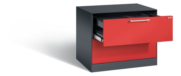 C+P hangarchiefkast Asisto, H710xB800xD600mm, kleur: zwartgrijs / vuurrood, beugelgreep, 146273-212 S10091