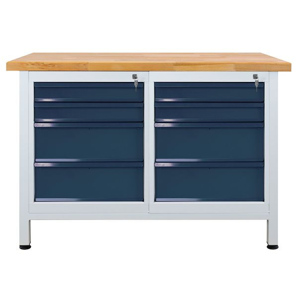 ADB werkbank 8 laden, afmeting: 1200x600x840mm (BxDxH), kleur werkblad: grijs, RAL 7035, kleur lade/deur: antracietgrijs (RAL 7016), 42932