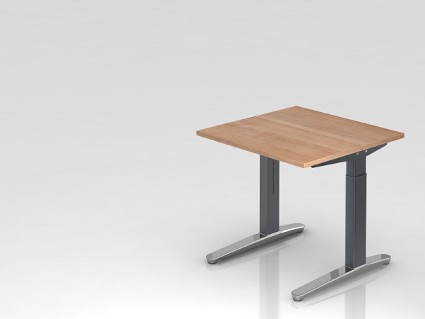 Hammerbacher bureau C-poot 80x80cm walnoot/grafiet (gepolijst), rechthoekige vorm, VXB08/N/GC