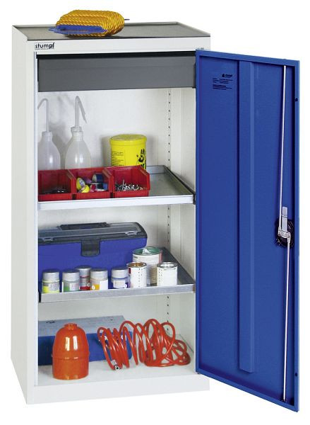 stumpf gereedschaps- en materiaalkast serie 3000, 7035/5010, 1 lade 100 mm, 2 bakbodems, 3001174