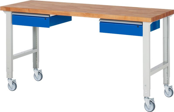 RAU verrijdbare werkbank (in hoogte verstelbaar) 7002A1, 2000x700x950-1000mm, 4 zwenkwielen, 05-7002A1-207B4H4.11