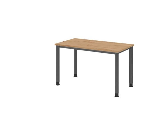 Hammerbacher bureau HS612, 120 x 67 cm, blad: knoestig eiken, 25 mm dik, 4-poots frame in grafiet, werkhoogte 68,5-81cm, VHS612/R/G