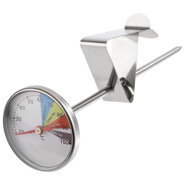 APS thermometer voor melkkannen, Ø 4 cm, lengte: 13,5 cm, RVS 18/8, glas, in hoogte verstelbaar, temperatuurbereik 20°C tot 100°C, schaalverdeling 2°C, 10355