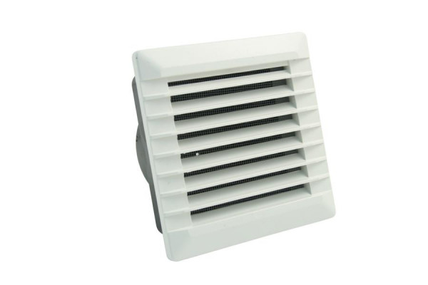 Marley ventilatierooster 140x140mm met inbouwframe voor inbouw in metselwerk met buisaansluiting en onafhankelijke terugstroomklep, 059280