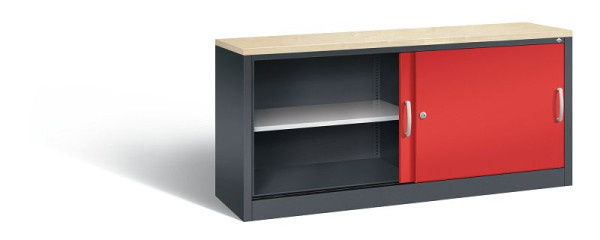 C+P dressoir met schuifdeuren Acurado, H720xB1600xD400mm, kleur: zwartgrijs / vuurrood, beugelgreep, 2 niveaus, 5724-00 S10422