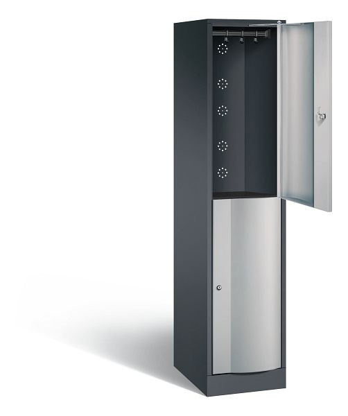 C+P locker dubbellaags Resisto, H1950xB396xD540mm, kleur: zwart-grijs/wit aluminium, 8270-172 S10045