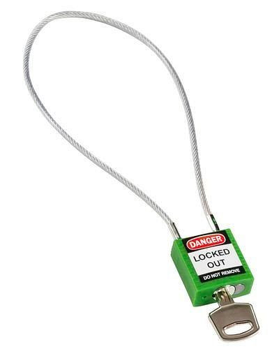 Brady compact veiligheidsslot, verschillend sleutelverdeling, met kabelbeugel 400 mm, groen, 244338