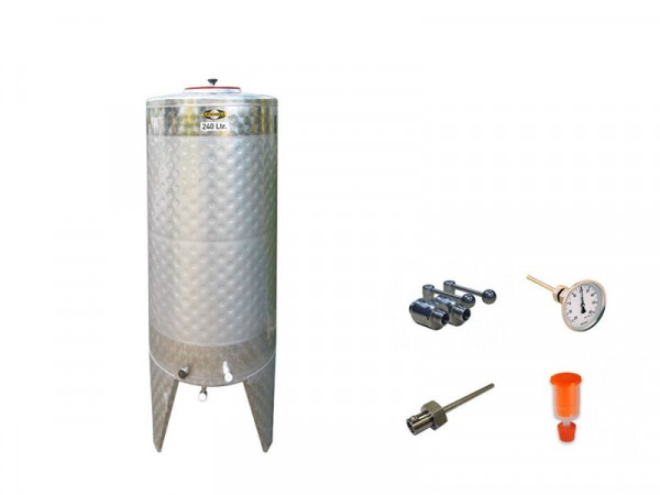 Speidel gistingstankset 240 liter met RVS kogelkraan, thermometer, inschroefhuls, fermentatie stop en stop, 45602
