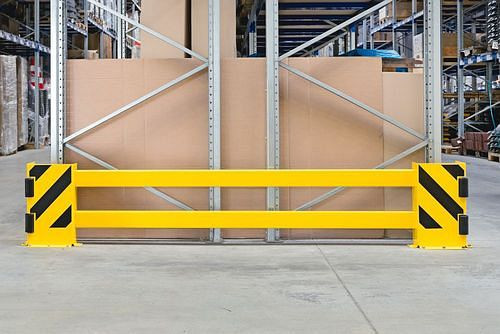 Ampere plankbeschermingsplank, uitschuifbaar tot 2700 mm, kunststof gecoat, geel, met zwarte strepen, 311065