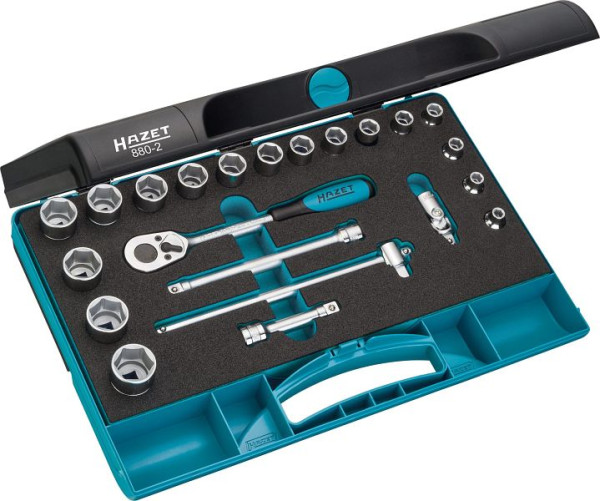 Hazet dopsleutelset, hol vierkant 10 mm (3/8 inch), buitenzeskant trekprofiel, aantal gereedschappen: 22, 880-2